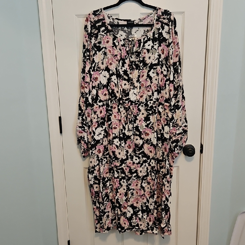 Torrid Midi Swiss Dot Pleated Long Sleeve Floral Dress Size 3x